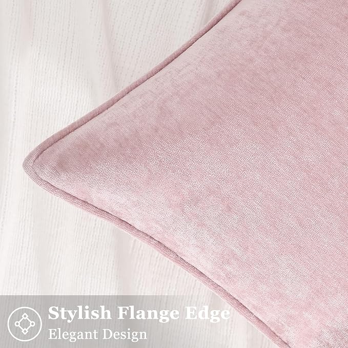 decorUhome Chenille Blush Pink Velvet Throw Pillow Covers 26x26 Set of 2 | Fall Soft Euro Sham Couch Decorative Modern Farmhouse Pillow Cases with Elegant Design for Sofa Bed Living Room Home Decor