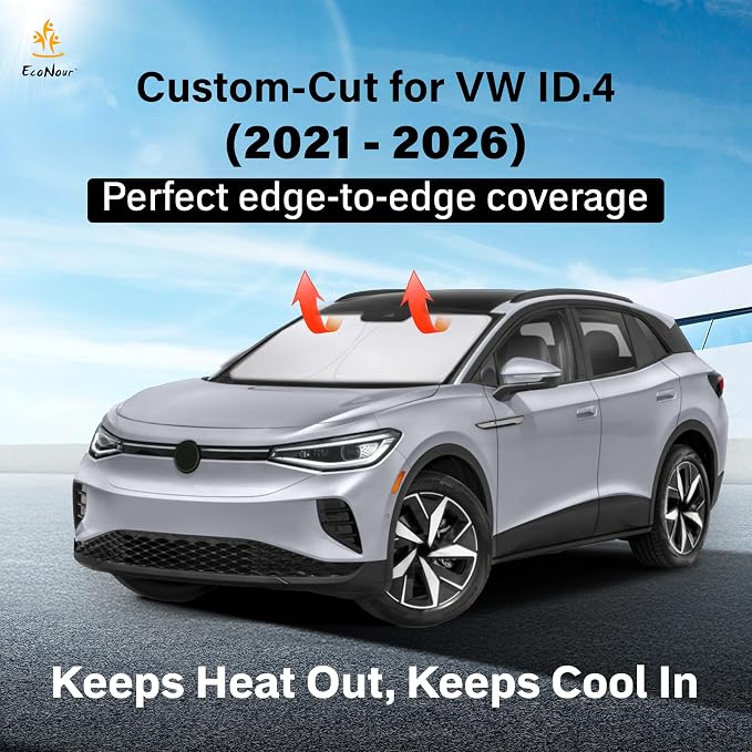EcoNour Windshield Sun Shade Compatible for Volkswagen VW ID.4 2021���2026 | Custom Fit EV Front Window Sunshade | Foldable Heat & UV Reflective Sun Visor