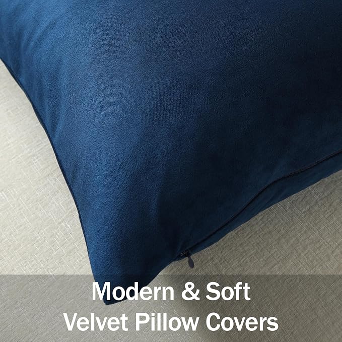 Euro Sham Covers 24x24 Midnight Blue: Pack of 2 Cozy Soft Velvet Square Modern Luxury Decorative Throw Pillow Cases for Sofa Couch Living Room Bed Home Decor