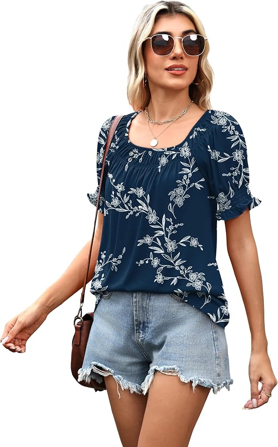 WIHOLL Womens Short Sleeve Square Neck Summer Tops Dressy Casual Blouses Trendy Clothes 2026