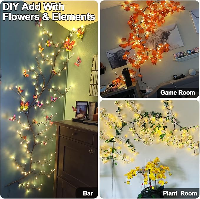 Enchanted Willow Vine Lights with Remote, Christmas Decorations DIY Vines for Room Decor, 142 LEDs Artificial Plants Tree Branches,8 Modes Vines Lights for Bedroom Wall Home Party Wedding Decor(1PCS)