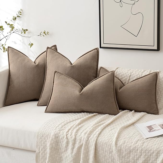 MIULEE Pack of 2 Coco Brown Euro Shams Chenille Pillow Covers 24x24 Inch | Decorative Soft Couch Throw Pillows,Farmhouse Cushion Covers,Elegant Design for Sofa,Bed,Living Room,Summer Decor