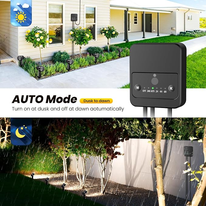 Landscape Lighting Kit 2700-6500K Dimmable Outdoor Spotlights 12 Pack | 3 brightness levels,2 dynamic mode,IP66 waterproof, remote timer & memory,plug and play. Ideal for yards, gardens & pathways
