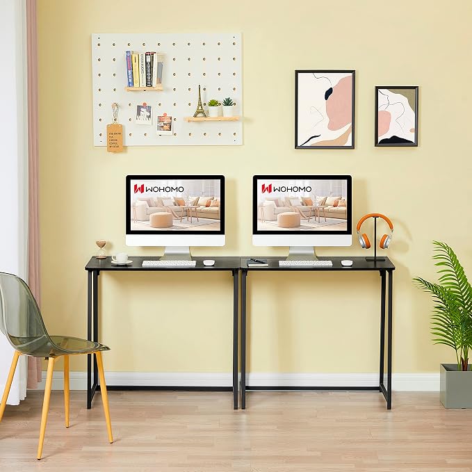 WOHOMO Folding Desk, 31.5" Foldable Computer Table for Small Spaces, Black | Easy Assembly and Fold, Sturdy Home office desks for Study Bedroom Dorm Space Saving Writing Work Apartment
