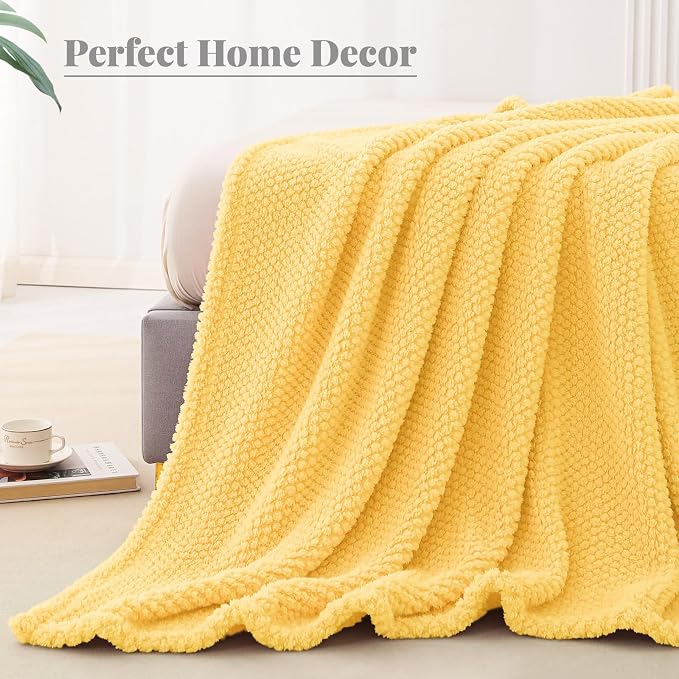 Whale Flotilla Soft Fleece King Size Bed Blanket, Yellow | 90x104 Inch, Suitable for Bed, Fluffy Fuzzy Jacquard Blankets for All Season, Lightweight and Cozy