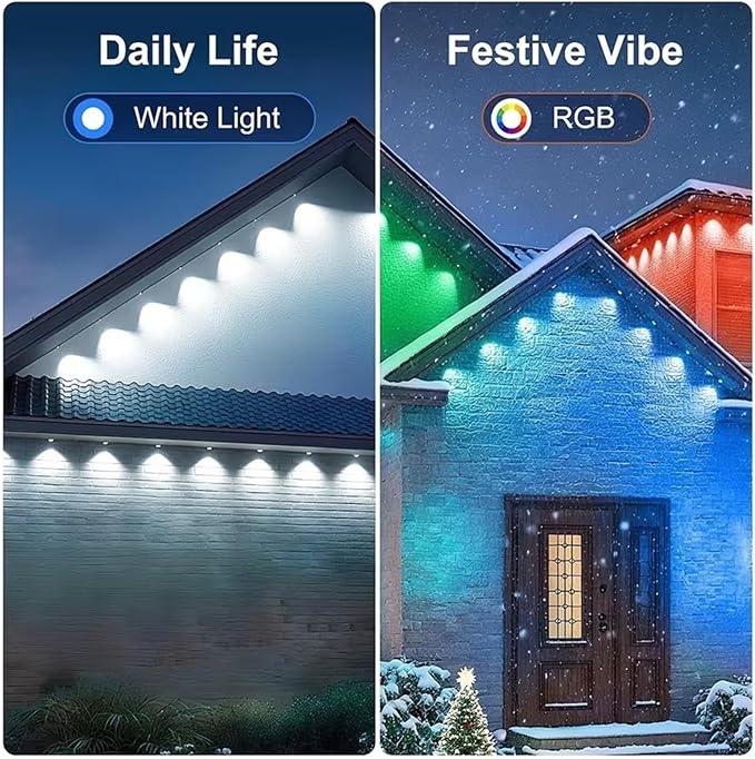 65.6FT Permanent Outdoor RGB Lights,IP67 Waterproof Smart LED Eaves Lights with App/Remote Control,for Christmas and All Holiday Decor,Daily and Accent Lighting,House Roof and Garden Lighting
