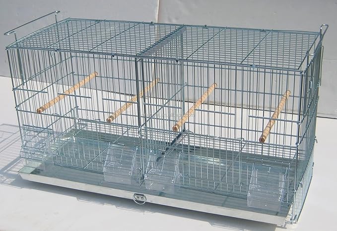 Combo: Large Galvanized Zinc Plated Stack & Lock Breeder Bird Flight Cage Breeding Nest Door Removable Divider with Rolling Stand (ADD ON 30"x11"x15"H-LOT-4)