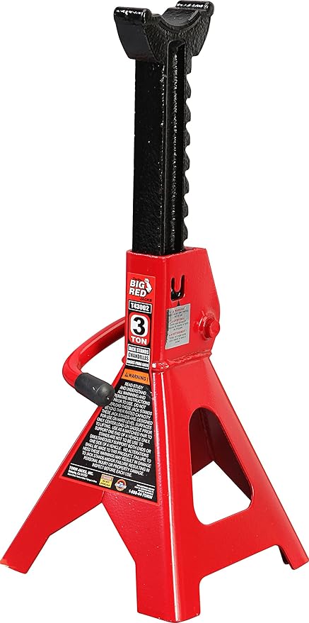 Powerbuilt Alltrade 640912 Black 3 Ton, All-in-One Bottle Jack & Big RED T43202 Torin Steel Jack Stands: 3 Ton (6,000 lb) Capacity, Red, 1 Pair