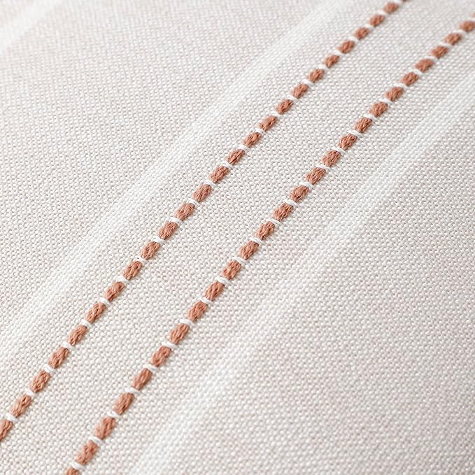 Hckot Terracotta Throw Pillow Covers 20x20 Set of 2 Striped Pillow Covers | Farmhouse Decorative Pillows Textured Linen Square Cushion Covers for Sofa Couch Bed Living Room Decor(Camel)