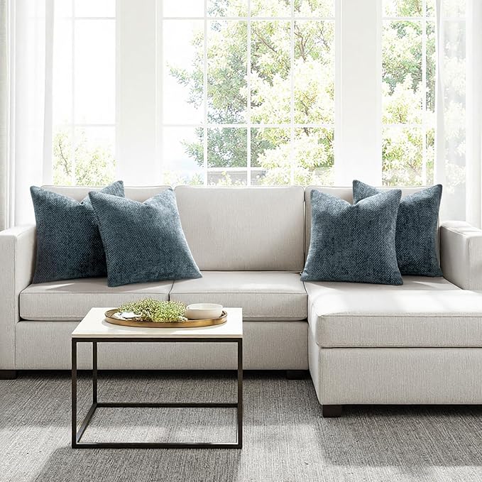 MIULEE Pack of 4 Couch Throw Pillow Covers 20x20 Inch Navy Blue Soft Decorative Chenille Pillow Covers Farmhouse Accent Cushion Covers for Boho Home Decor Sofa Bedroom Living Room