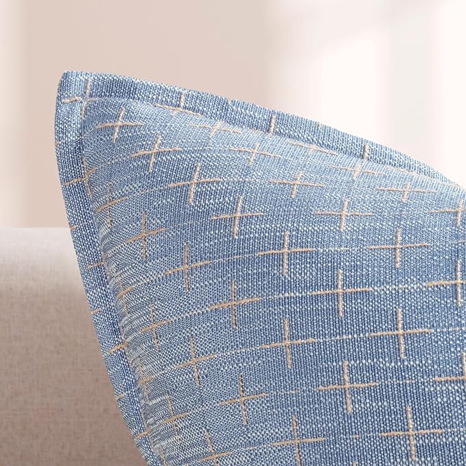 Pillow Covers 18x18 Set of 2 Soft Polyester Textured Pillow Covers with Stylish Flange Edge Cozy Farmhouse Throw Pillows for Couch Bed Sofa Living Room