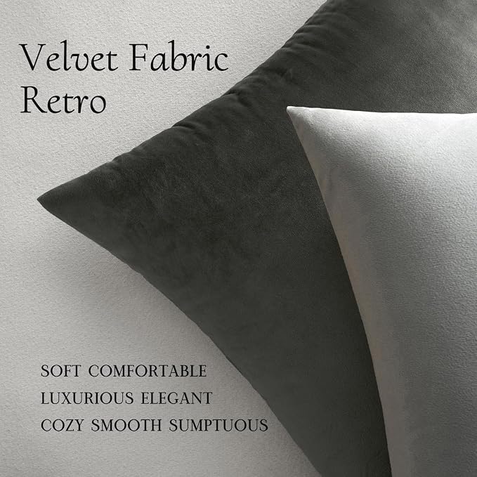 MIULEE Velvet Throw Pillow Covers 20x20 Inch Pack of 2 Medium Gray | Soft Solid Decorative Pillow Covers, Modern Luxury Home Decor, for Couch Chair Sofa Bedroom Livingroom