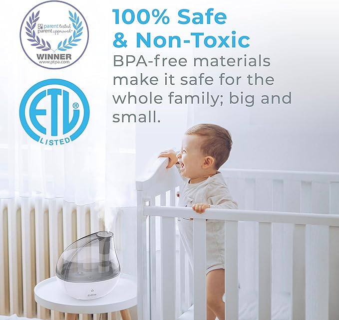 Pure Enrichment MistAire Silver Ultrasonic Cool Mist Humidifier for Bedroom, Office, Nursery & Indoor Plants - Lasts Up to 25 Hours, Whisper-Quiet Operation, Optional Night Light, & Auto Shut-Off