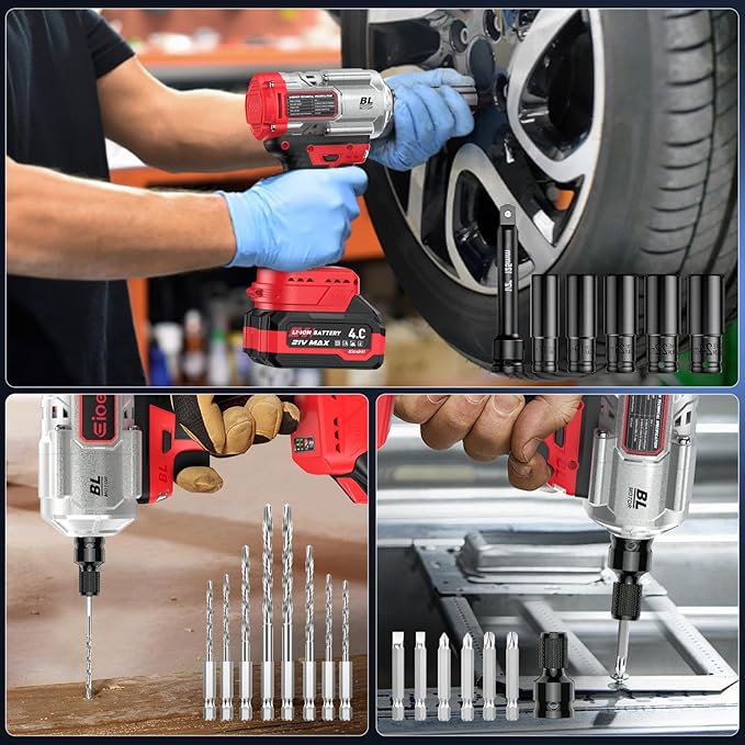 New Upgrade 3-in-1 Impact Wrench, High Torque 900 Ft-Lbs (1200 Nm) 21V MAX 1/2" Brushless Impact driver, 5500 RPM | 3-in-1 Set with Sockets • Drill • Screwdriver | Impact drill for Truck RV Car & Home