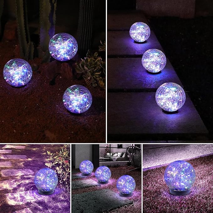 Solar Globe Lights Outdoor Waterproof-Solar Balls-Solar Garden Lights-Orbs for Outside 2 Pack Cracked Glass Ball for Lawn Patio Yard Backyard Decorations