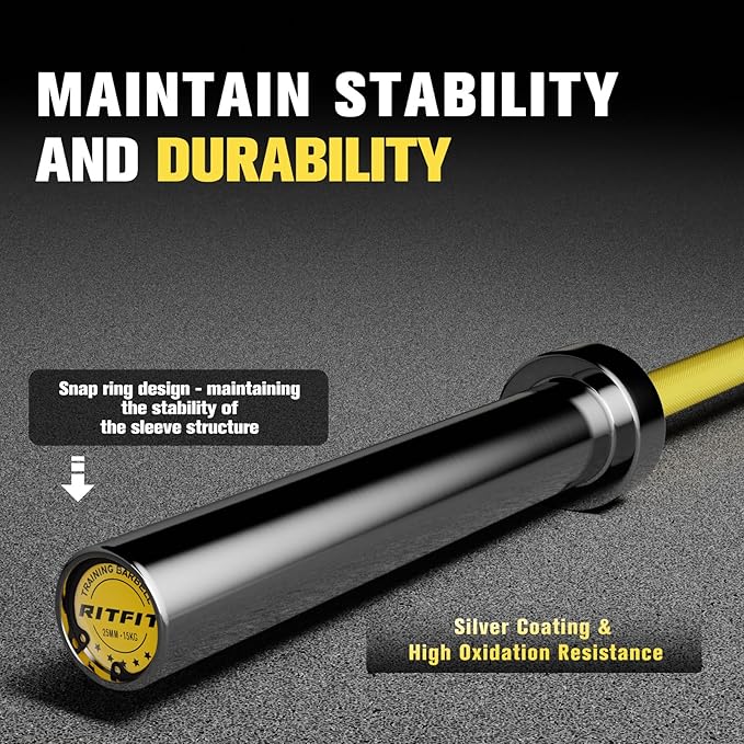 RITFIT 7FT Olympic Barbell for Strength and Weightlifting Training - 2 Inch Olympic Bar for Squat, Deadlift, Bench Press, Curl, Overhead Press - 500lbs/1000lbs/1500lbs Capacity