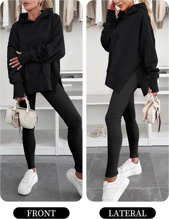 ANRABESS Womens Oversized Hoodies Long Sleeve Fleece Side Slit Hooded Sweatshirts Pullover 2026 Fall Outfits Y2K Clothes
