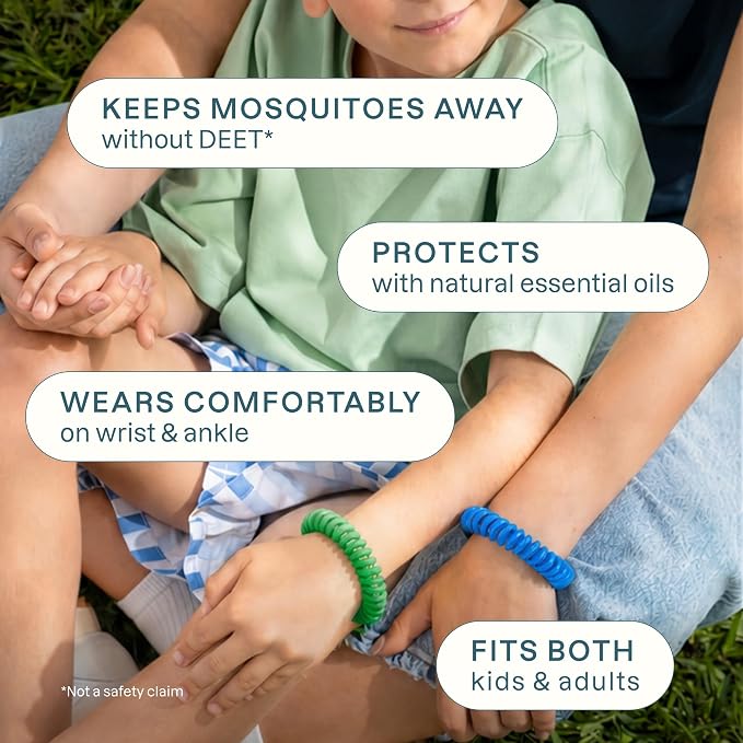 Cliganic 10 Pack Mosquito Repellent Bracelets for Adults & Kids (Rainbow Colors) - Natural DEET-Free Bands, Individually Wrapped