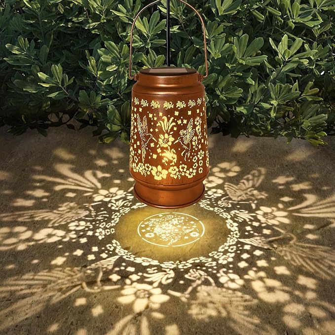 Lawn Social Solar Lanterns Outdoor Waterproof, Hummingbird Metal Hanging Solar Lights for Outside, Garden Decor Birthday Gifts for Women Mom Grandma, Outdoor Lantern for Patio Yard Balcony Porch