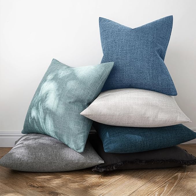 MIULEE Pack of 2 Decorative Linen Burlap Pillow Covers Farmhouse Boho Accent Euro Pillowcases Modern Home Decor for Couch Sofa Bedroom Living Room 24x24 Inch Steel Blue