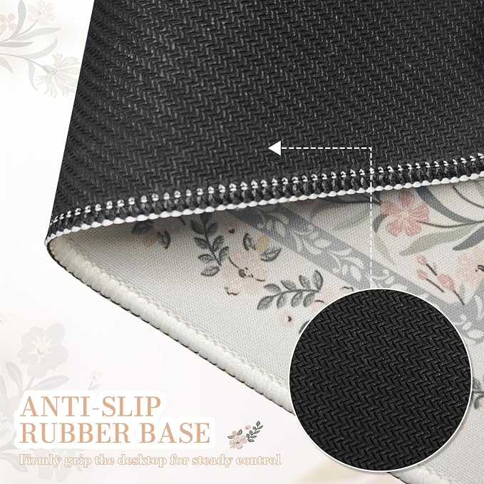 iCasso Aesthetic Small Mouse Pad, 9.5x7.9in,Home Office,Gray Floral | Mini Portable Travel Mousepad, Anti-Slip and Comfortable Cloth Mouse Mat with Stitched Edges for Computer, Home