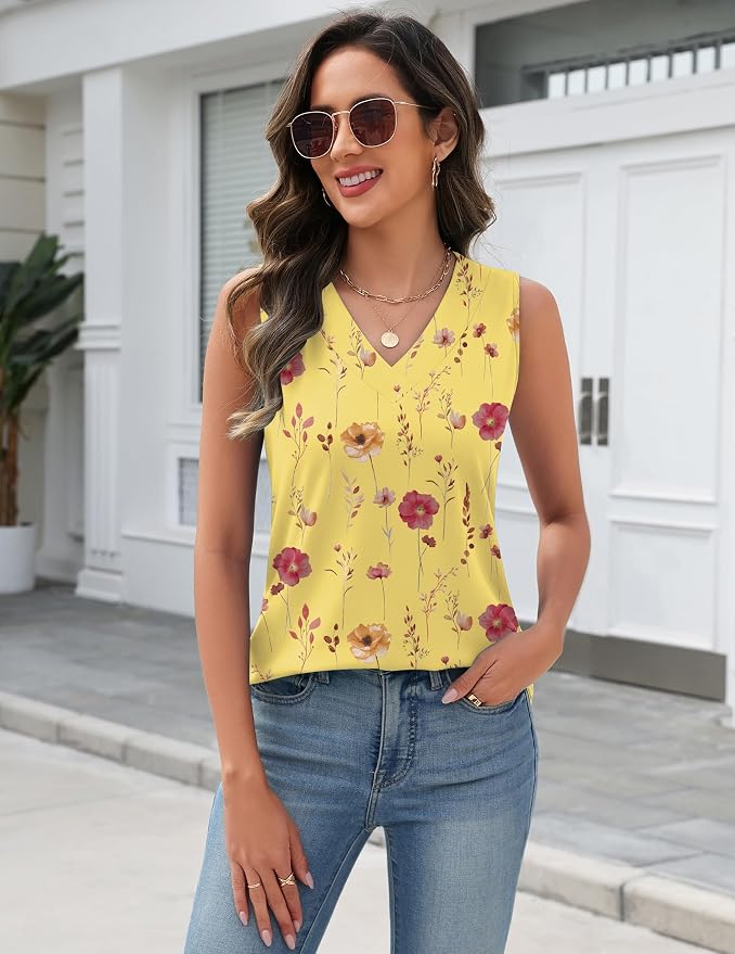 Zeagoo Tank Top for Women V Neck Loose Fit Sleeveless Summer Tops Business Casual Outfits Dressy Blouses Shirts