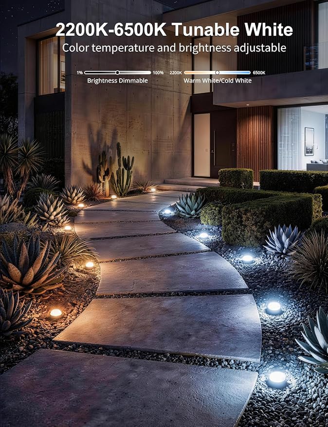 APPECK Outdoor Ground Lights 26 Pack, 58FT RGBCW Pathway Lights Wired | Tunable White Landscape Lights, DIY Scene Modes, IP65 Waterproof, for Path Yard Lawn Patio, Holiday Decor, App/Remote Control