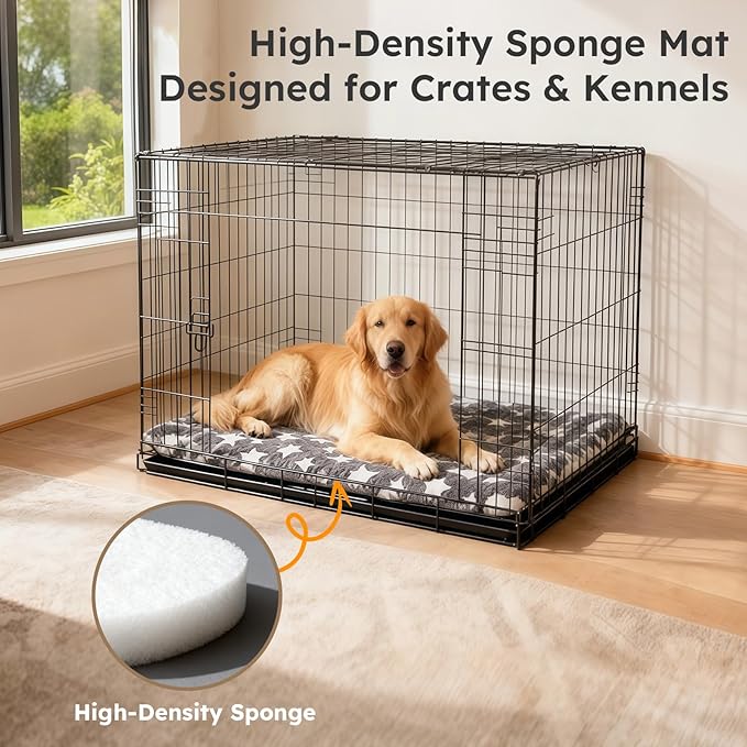 Dog Bed Mat, Dual-Sided Dog Crate Bed Mat - Ultra Soft & Machine Washable Kennel Pad for Large Dogs, All-Season Comfort Pet Bed for Crates, Travel, and Home, Star Gray, 35 x 23 Inch
