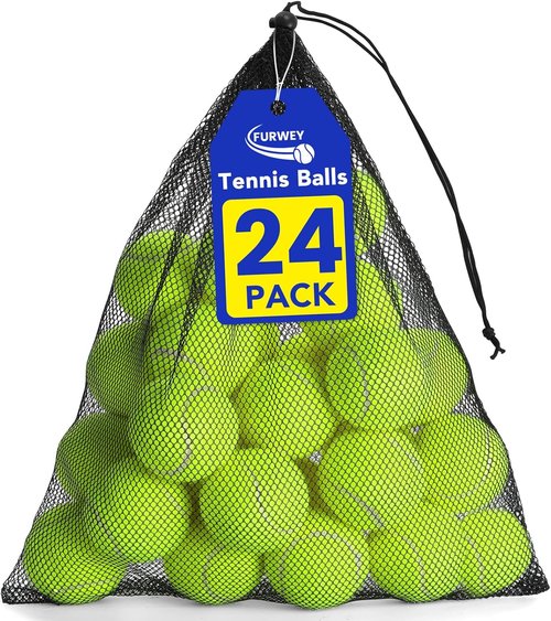 FURWEY Pressureless Tennis Balls - Bulk Pack for Beginners & Pets | Includes Mesh Transport Bag