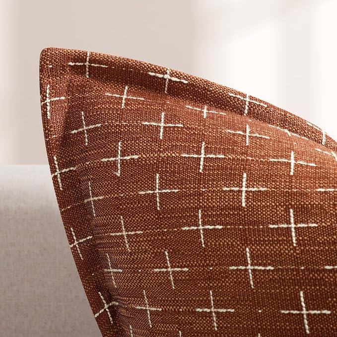 Fall Pillow Covers 22x22 Set of 2 Soft Polyester Textured Rust Pillow Covers with Stylish Flange Edge Cozy Farmhouse Throw Pillows for Couch Bed Sofa Living Room Fall Decor