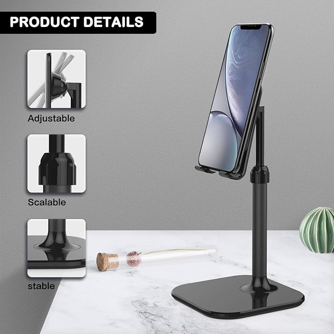Doboli Cell Phone Stand, Phone Stand for Desk, Phone Holder Stand Compatible with iPhone and All Mobile Phones Tablet, Gifts for Adults Women Men Mom Wife, Black