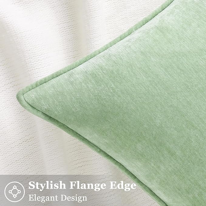 decorUhome Chenille Sage Green Velvet Throw Pillow Covers 26x26 Set of 2 | Fall Soft Euro Sham Couch Decorative Modern Farmhouse Pillow Cases with Elegant Design for Sofa Bed Living Room Home Decor