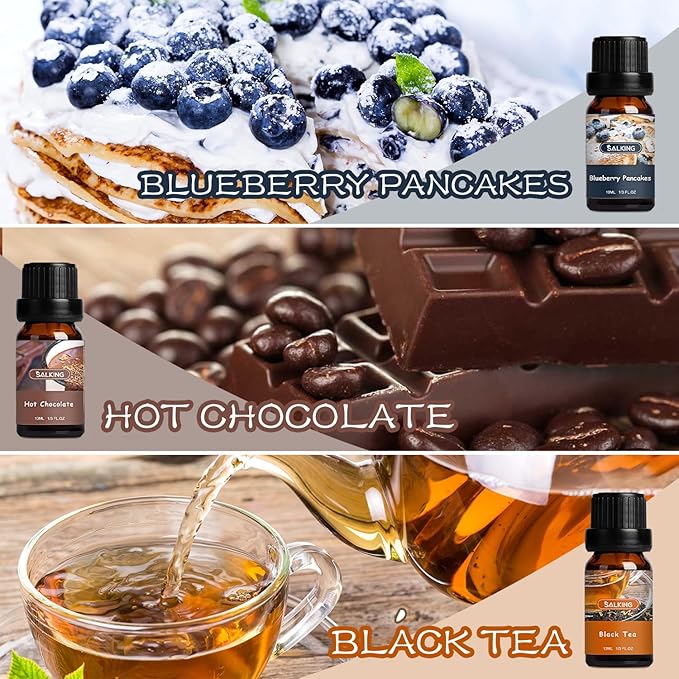 SALKING Coffee Shop Fragrance Oils Set, Premium Essential Oils Set for Diffuser, Scented Oil for Soap & Candle Making - Blueberry Pancakes, Coffee, Café Latte, Hot Chocolate, French Vanilla, Black Tea