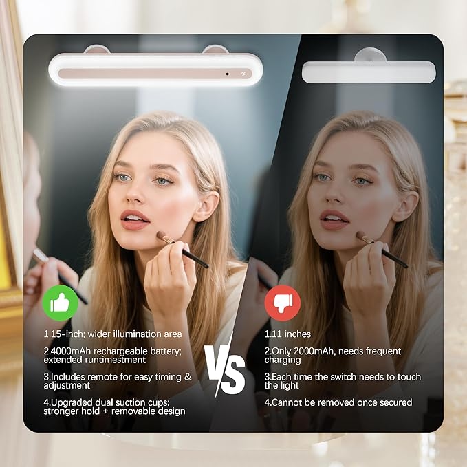 15" Vanity Lights for Mirror, Rechargeable Battery Operated Mirror Lights with Remote Control, 3 Temp&Adjustable Brightness Makeup Light, Cordless Lighting for Vanity Desk (Pink-1Pack)