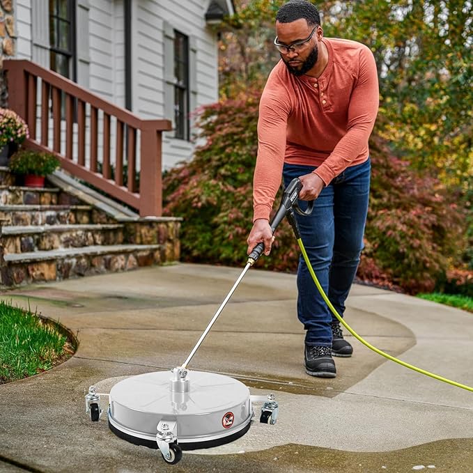 16" Pressure Washer Surface Cleaner with 4 Wheels, Stainless Steel Power Washer Surface Cleaner for Driveways Sidewalks Patios, 1/4" Quick Connector, 2 Extension Wand, 4000 PSI
