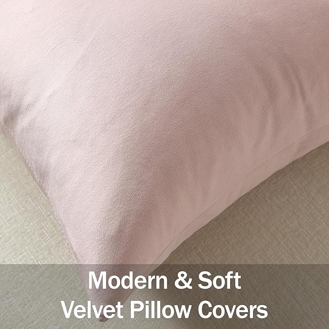 Throw Pillow Covers 22x22 Light Pink: Pack of 2 Cozy Soft Velvet Square Modern Luxury Decorative Throw Pillow Cases for Sofa Couch Living Room Bed Home Decor