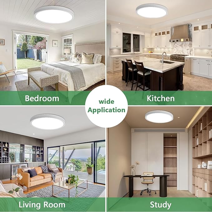 2 Pack 24 Inch Large LED Flush Mount Ceiling Light, 50W,5480LM, 3000K/4000K/6000K CCT Selectable,Black Round Flat Panel Low Profile Ceiling Light Fixtures for Hallway, Kitchen, Bedroom, Laundry Room