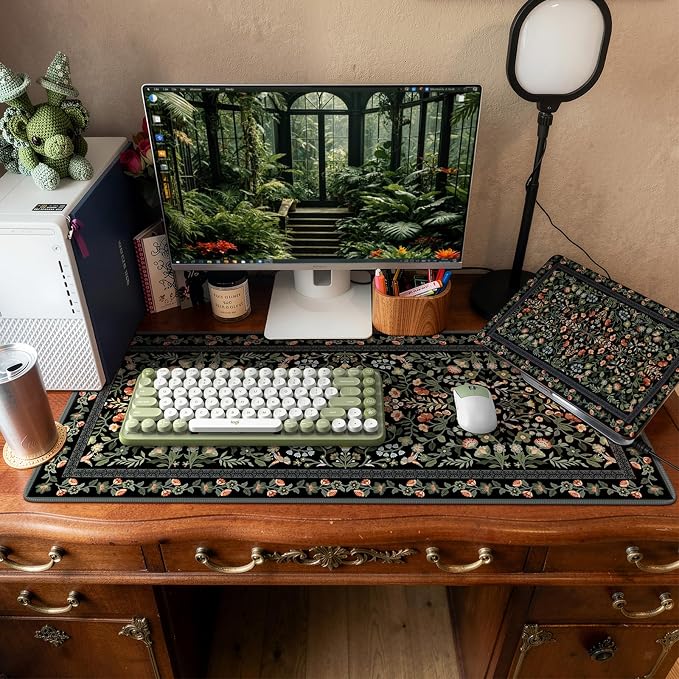 iCasso Floral Desk Mat,Mouse Pad for Office Decor,35.4x15.7in,Black | Back to School Desk Pad Mat, Anti-Slip Big Mousepad with Stitched Edges for Computer Desktop,Smooth Water-Resistant