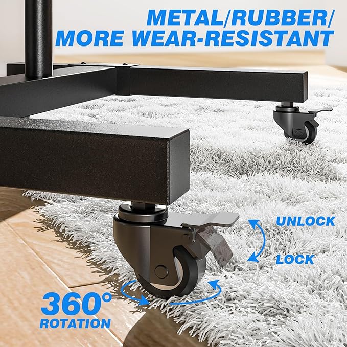 Rfiver Mobile TV Cart Rolling TV Stand for 32-83 Inch Screens up to 110lbs, Portable TV Stand on Wheels with Height Adjustable Shelf, Outdoor TV Stands Mount for Home Office MAX VESA 600x400mm, Black