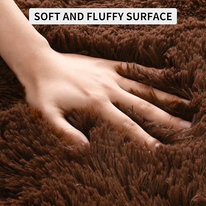Tepook 8x10 Brown Area Rugs for Living Room Bedroom, Soft Fluffy Plush Shaggy Girls Boys Kids Room Rug, Shag Upgrade Non-Slip Throw Carpet for Dorms Nursery Classroom Home Decor