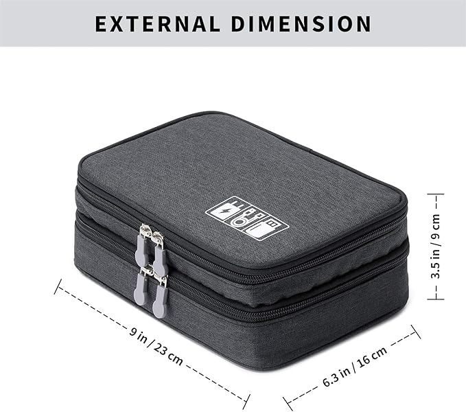 Lanola Travel Cable Organizer Bag, Electronic Accessories Case Portable Double Layer Cable Storage Bag for Cord, Charger, Flash Drive, Phone, SD Card,Personal Items - (Black)