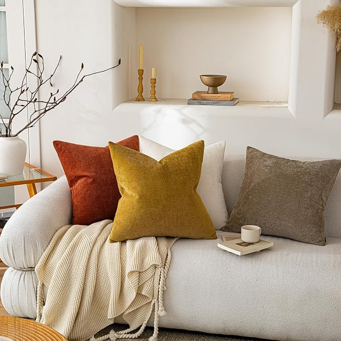 a moment Fall Decorative Throw Pillow Covers Pack of 2,18x18 Inch Rust | Twill Chenille Cushion Covers for Sofa Living Room Couch Bed