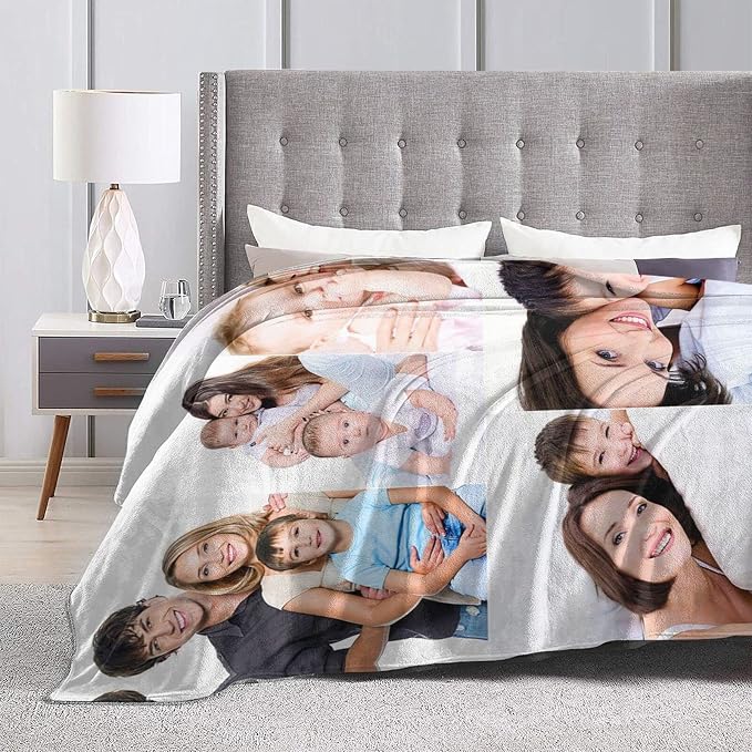 QETXVI Custom Blanket with Photos Text Customized Blanket Personalized Flannel Throw Blankets for Adult Kid Birthday Christmas Halloween Fathers Mothers Valentines Gift - 60"x 80"