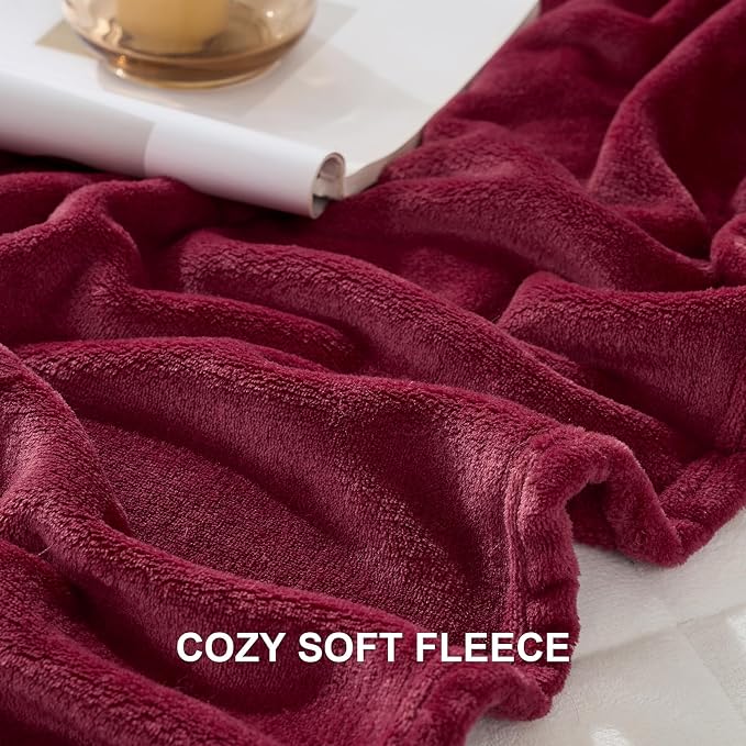 Hansleep Throw XL Burgundy Red Fleece Blanket, Soft Flannel Bed Blanket | Fuzzy Cozy Blanket 50x70 Inches, Multi-use for Bed, Sofa, Couch, Travel, Camping, All Season Warm Lightweight Cover