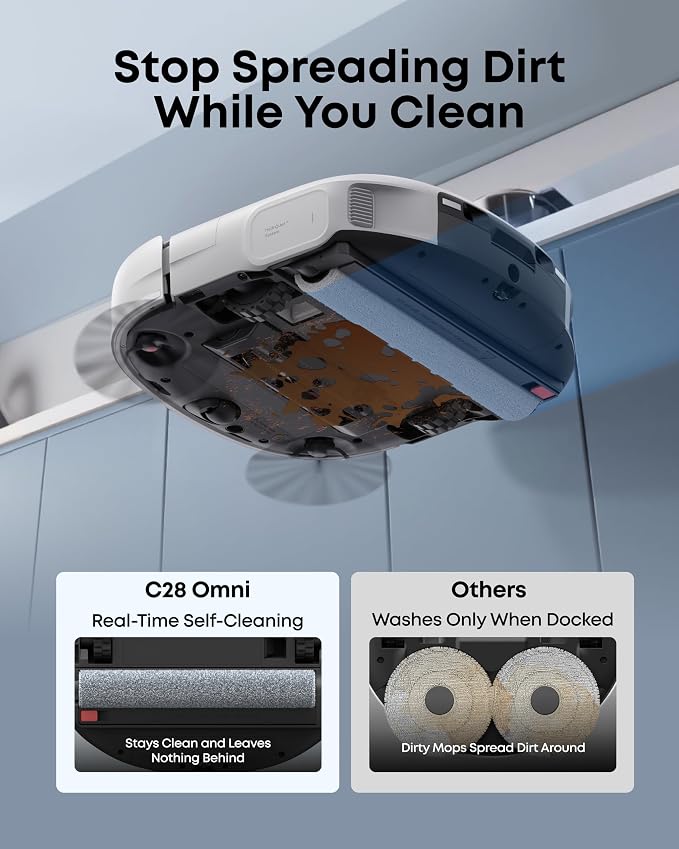 eufy C28 Robot Vacuum and Mop Combo, 15,000 Pa, HydroJet Roller Mop | Upgraded from X10 Pro, Zero-Tangle for Pet Hair, Auto Mop Washing&Drying, Self-Emptying&Refilling 2026 New, White