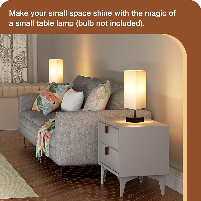 aooshine Small Bedside Table Lamp for Bedroom - Square White Fabric Shade | Inline Rocker Switch, Corded Electric, Bulb Not Included, 12.8" Mini Table Lamp for Nightstand, Desk, Dorm, Office