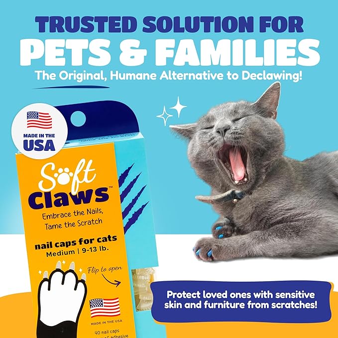 Soft Claws Cat Nail Caps for Medium Cats – (40 Caps, Green & Gold) - Made in USA - Veterinarian-Developed | Protects Furniture & Skin - Easy to Apply, Long-Lasting Anti-Scratch Soft Cat Claw Covers