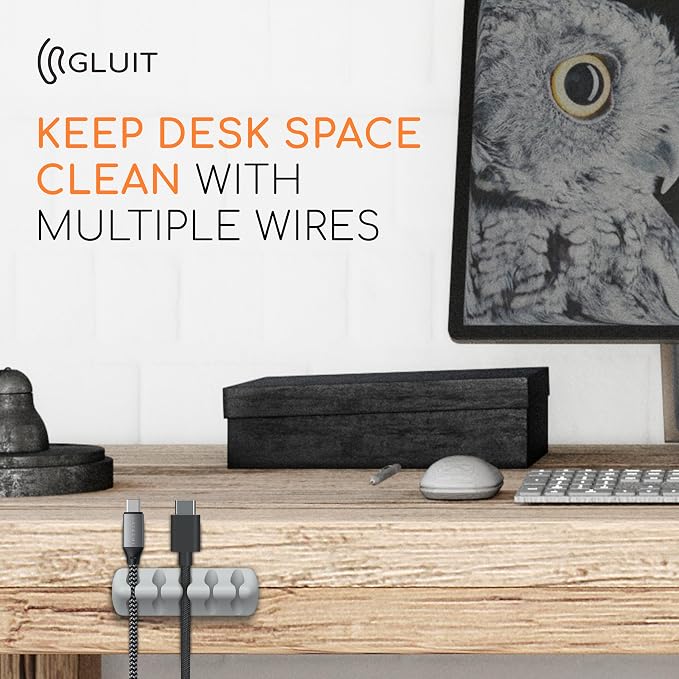 Cord Organizer for Desk, Nightstand Cable Holder, 5 Pack, Multislot, Grey | GLUIT Adhesive Charger Organizer, Cable Management for Desk Car Office Home College Dorm Room Cable Clips for Cords