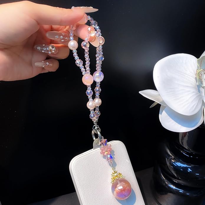 Phone Charm with Beaded Crystals, Anti-Theft Phone Strap, Hands-Free & Detachable Cellphone Lanyard, Cellphone Chain Wristlet with Tether Tab