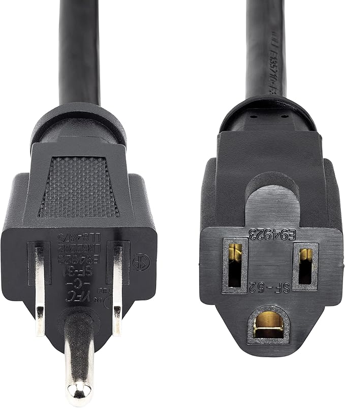 StarTech.com 3ft (1m) Power Extension Cord, NEMA 5-15R to NEMA 5-15P Black Extension Cord, 13A 125V, 16AWG, Outlet Extension Power Cable, NEMA 5-15R to NEMA 5-15P AC Power Cord - UL Listed (PAC1013)